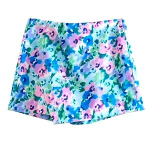 ZARA Floral Print Shorts Skirt High Waist Back Zipper Skort